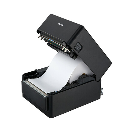 Citizen drukarka POS CT-S4500 czarna otwarta z wydrukowanym paragonem