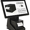 Citizen POS Drucker CT-E351 schwarz mit Elo Stand Frontansicht mit Inhalt Seitenansicht