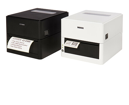 Citizen Etikettendrucker CL-E300 schwarz & weiß mit gedrucktem Etikett