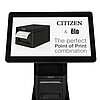 Citizen POS Drucker CT-E351 schwarz mit Elo Stand Frontansicht mit Inhalt