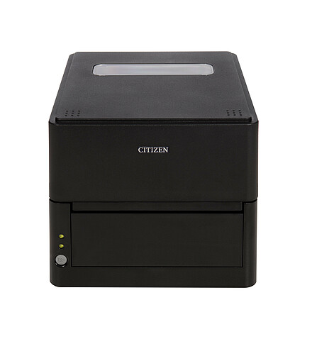 Citizen drukarka etykiet CL-E300 czarna widok z przodu od góry