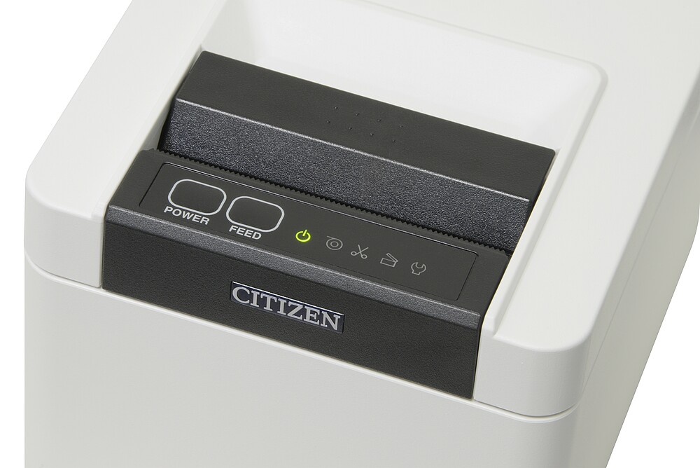Citizen POS CT-E601 Antimicrobial Disinfectant Ready White Printer Panel Close Up