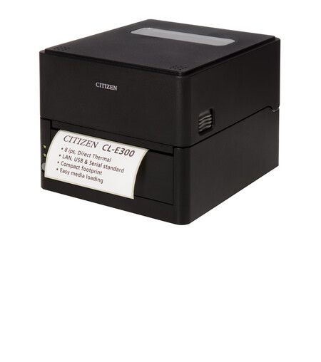 Citizen Etikettendrucker CL-E300 schwarz mit gedrucktem Etikett